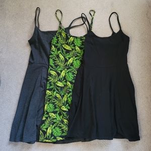 3 H&M Midi Dresses Black Gray Green Leaf  Pattern Size XS